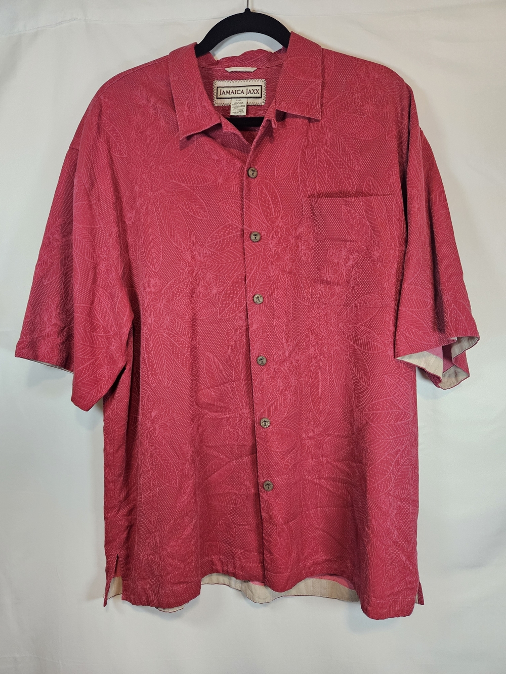 Jamaica Jaxx Men's Silk Short-Sleeve Button-Down Red Leaf Print